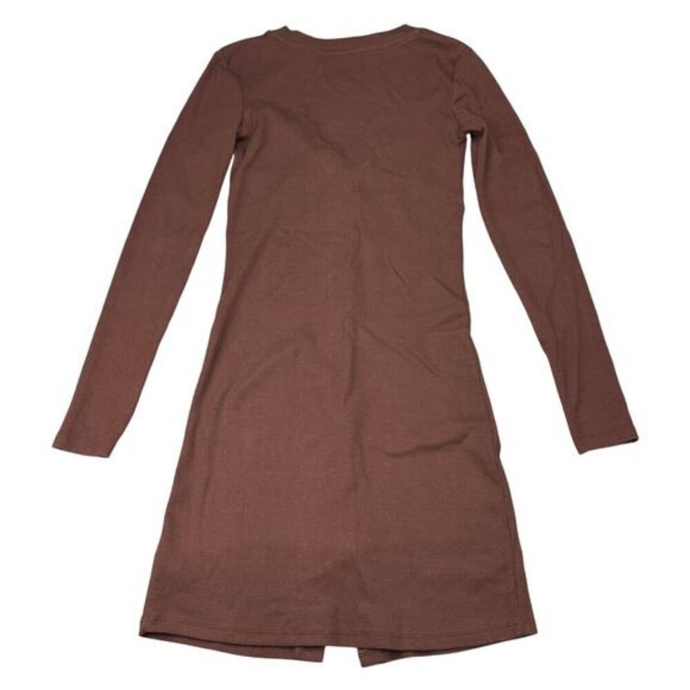 Zara Ribbed Long Cardigan Sweater Button Front In Brown - Picture 4 of 4